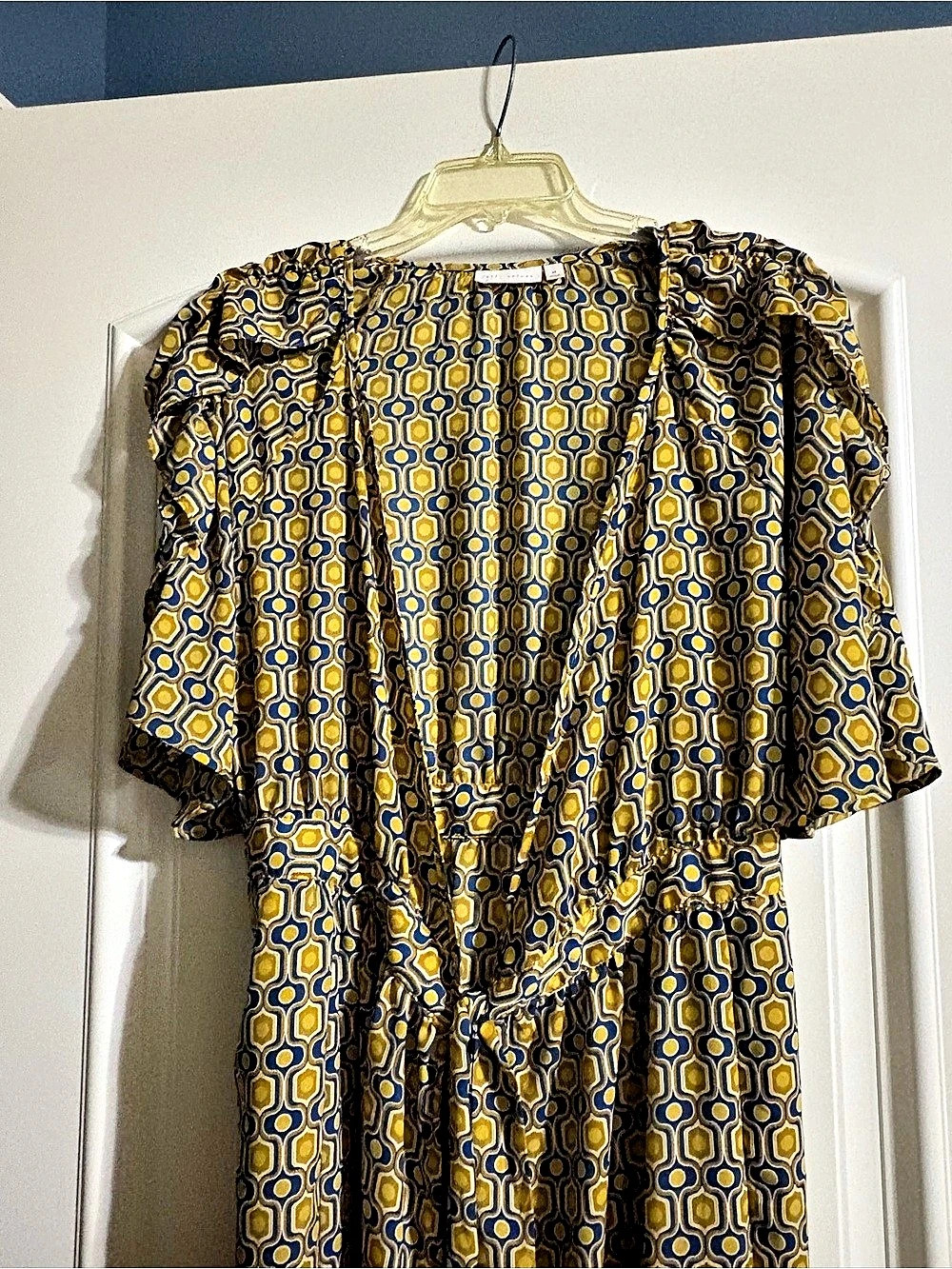 Happy Nature Geometric Midi Dress Blue & Yellow Medium